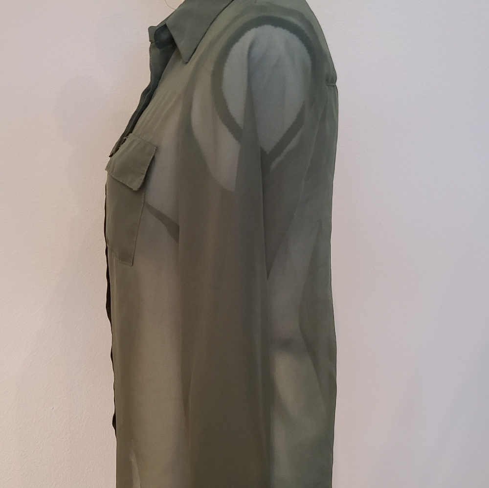 See Through Green Button Up - Picture 2 of 4